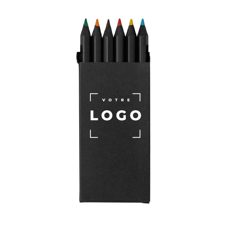 Boite de crayons de couleur en bois noir