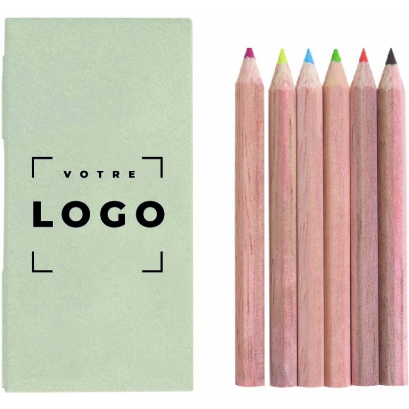 Boite de 6 crayons de couleurs en fibres recyclées personnalisable