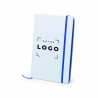 Bloc-notes blanc en carton avec élastique bleu, carnet élégant pour le bureau et le quotidien.