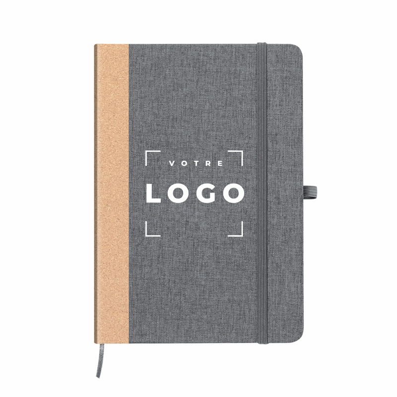 Bloc-notes en double matière : polyester 300D RPET & liège