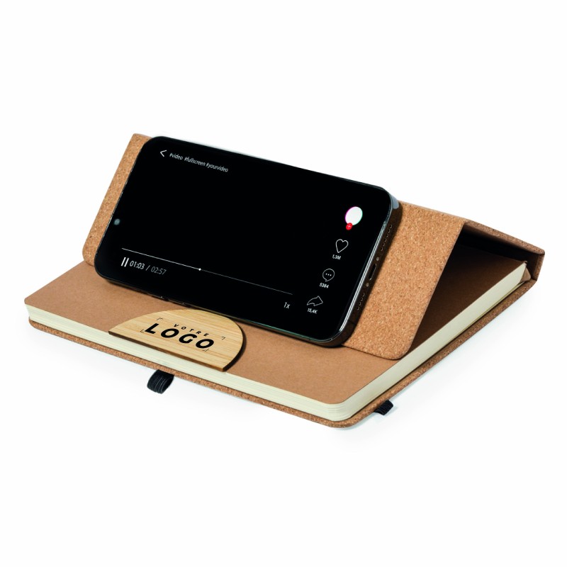 Bloc-notes support de téléphone en liège & bambou
