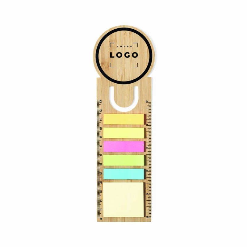 Règle marque-page en bambou de 13 cm avec notes autocollantes et mini-notes – accessoire pratique et éco pour l’organisation