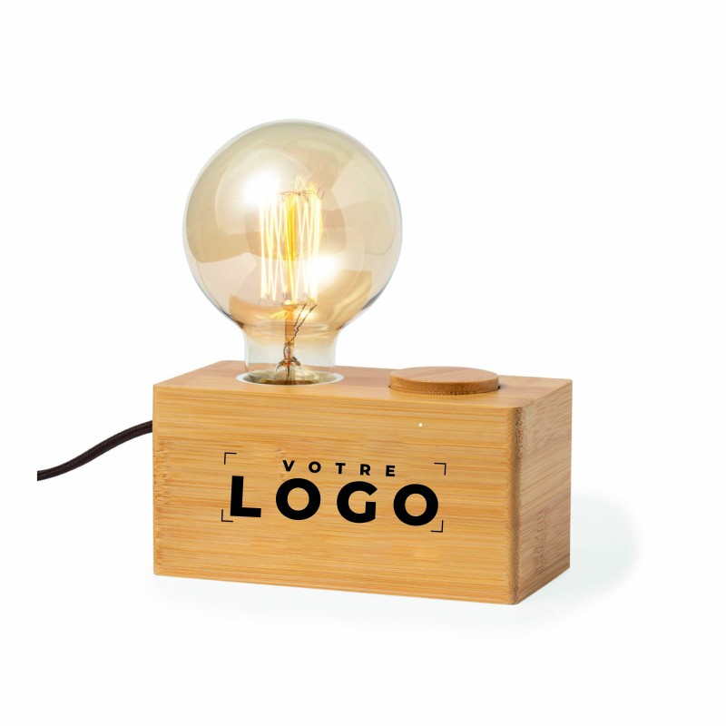 Lampe vintage en bambou avec ampoule à incandescence 40 W – luminaire écologique et décoratif pour bureau ou maison