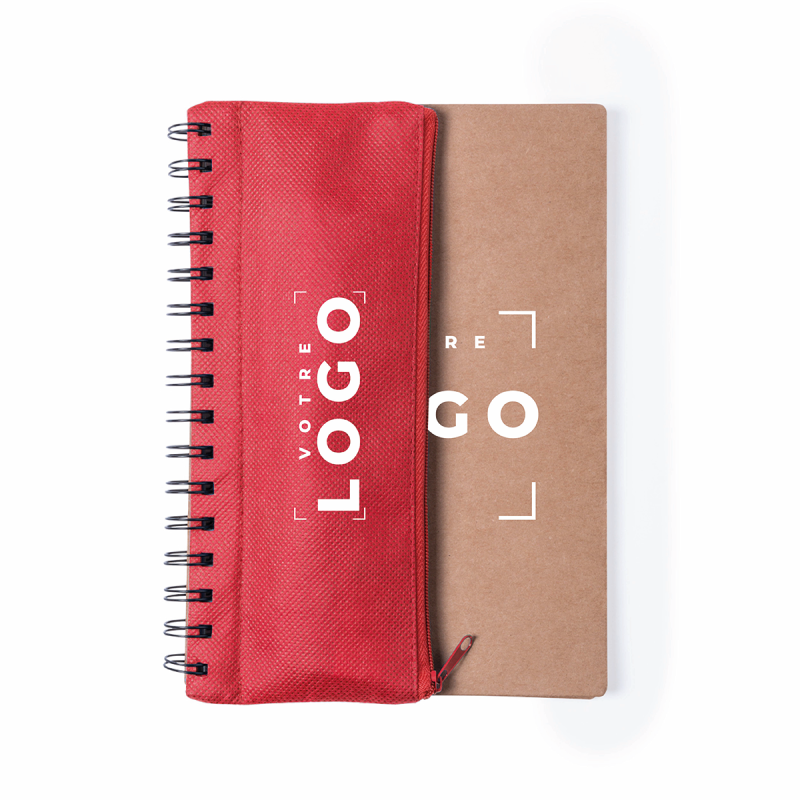 Carnet à spirales avec trousse rouge intégrée