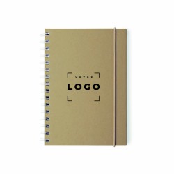 Carnet A5 à spirales avec élastique en carton recyclé et 80 feuilles rayées – carnet écologique