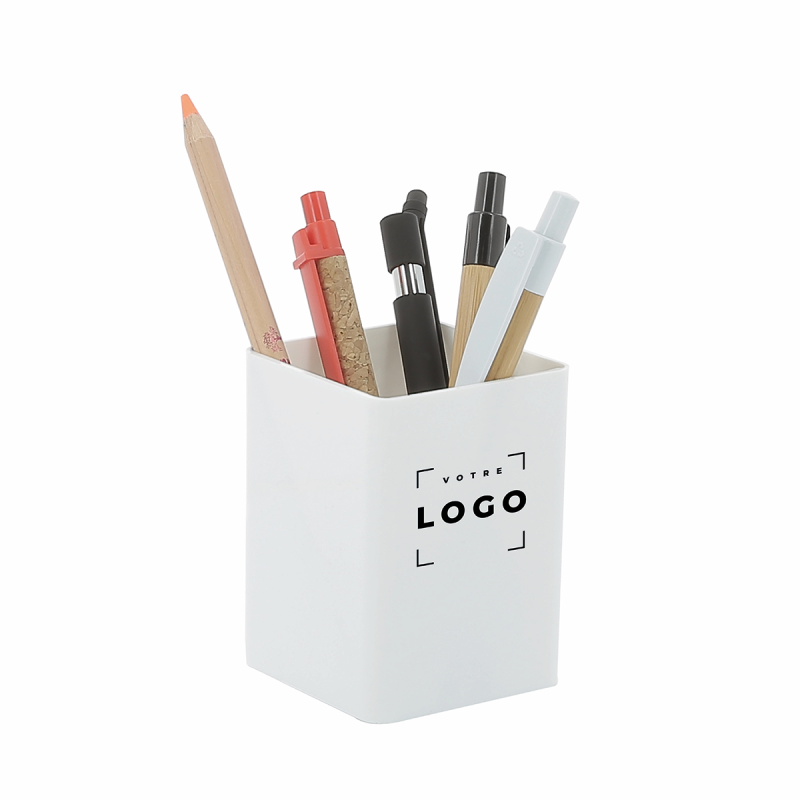 Pot à crayons carré blanc Made in France – accessoire pratique et élégant pour bureau ou organisation