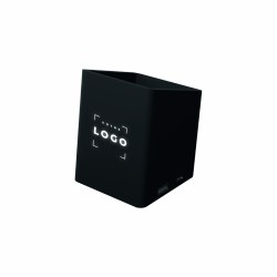 Pot à crayons noir avec logo lumineux – accessoire élégant et pratique pour bureau ou organisation