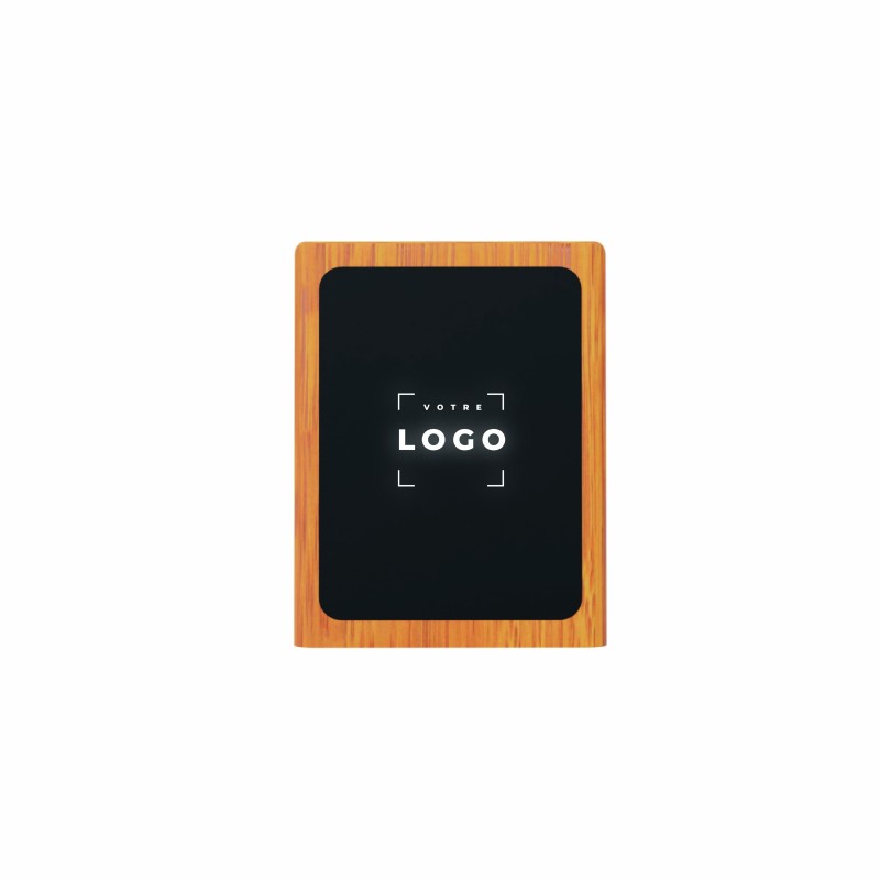 Pot à crayons en bois de bouleau avec logo lumineux