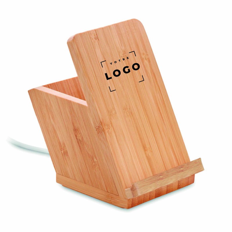 Pot à crayons avec chargeur à induction en bambou