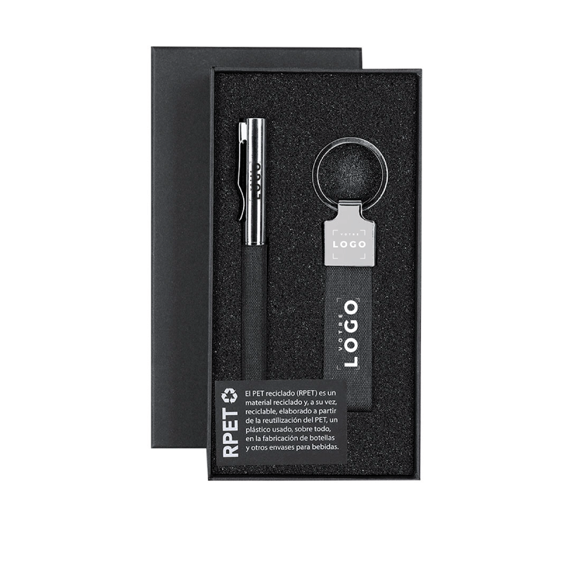 Coffret stylo et porte-clés en RPET