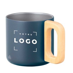 Tasse en acier inoxydable recyclé avec poignée en bois - 400ml