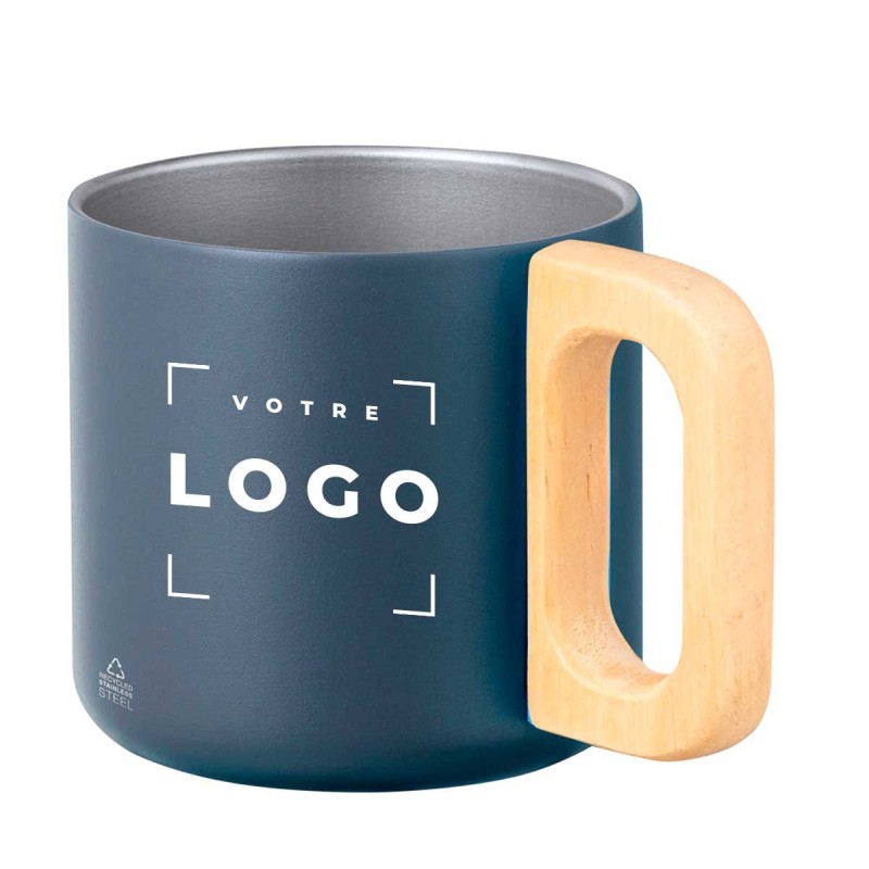 Tasse en acier inoxydable recyclé avec poignée en bois - 400ml