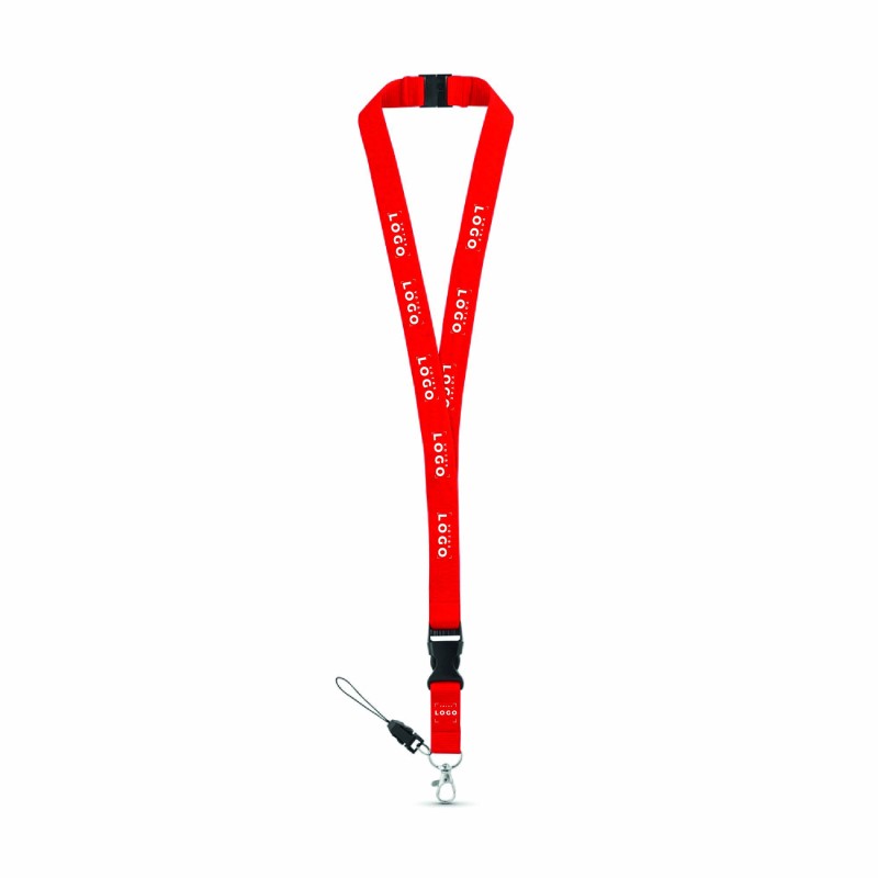 Tour de cou en polyester avec mousqueton en métal sécurisé