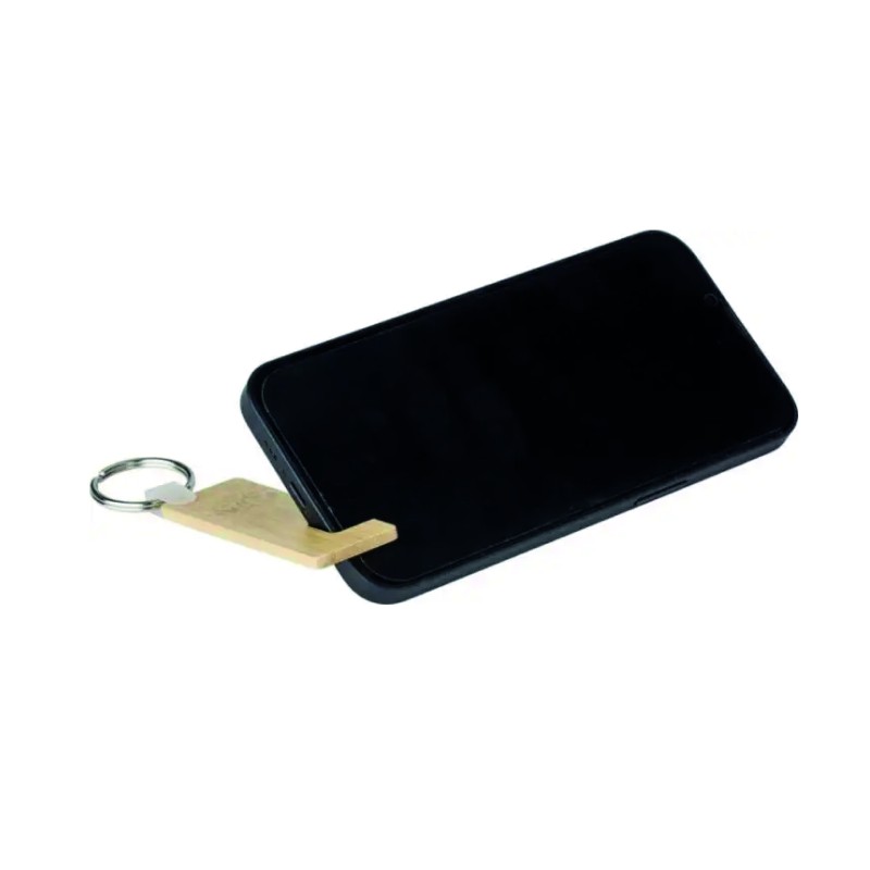 Porte-clés en bambou personnalisable avec support smartphone