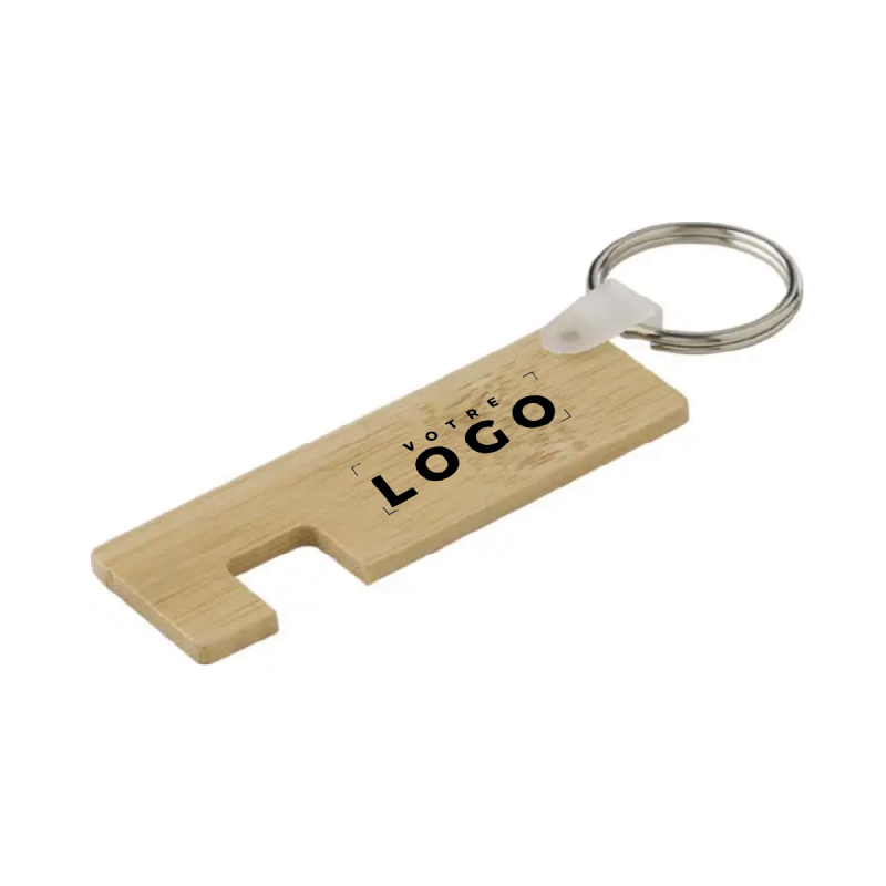 Porte-clés en bambou personnalisable avec support smartphone