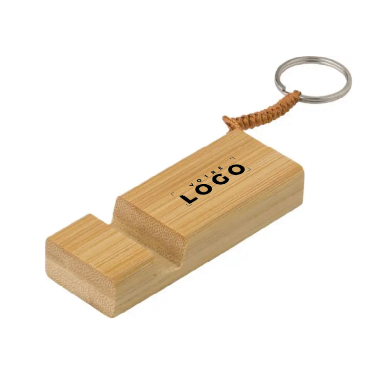 Support de téléphone en bambou avec porte-clés personnalisable