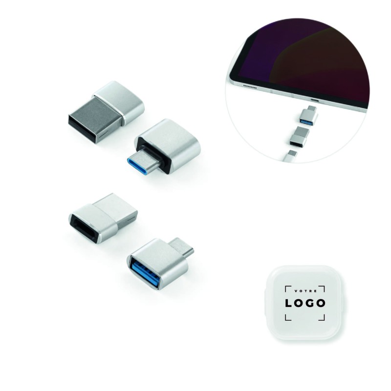 Kit adaptateurs USB-A/USB-C en aluminium personnalisable