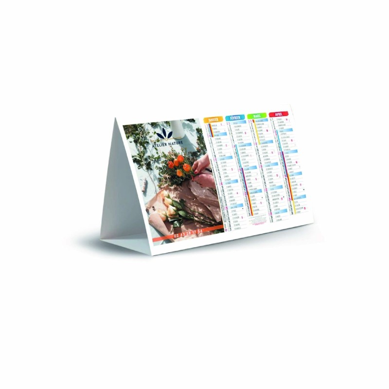 Calendrier chevalet publicitaire tryptique – Support bureau Français