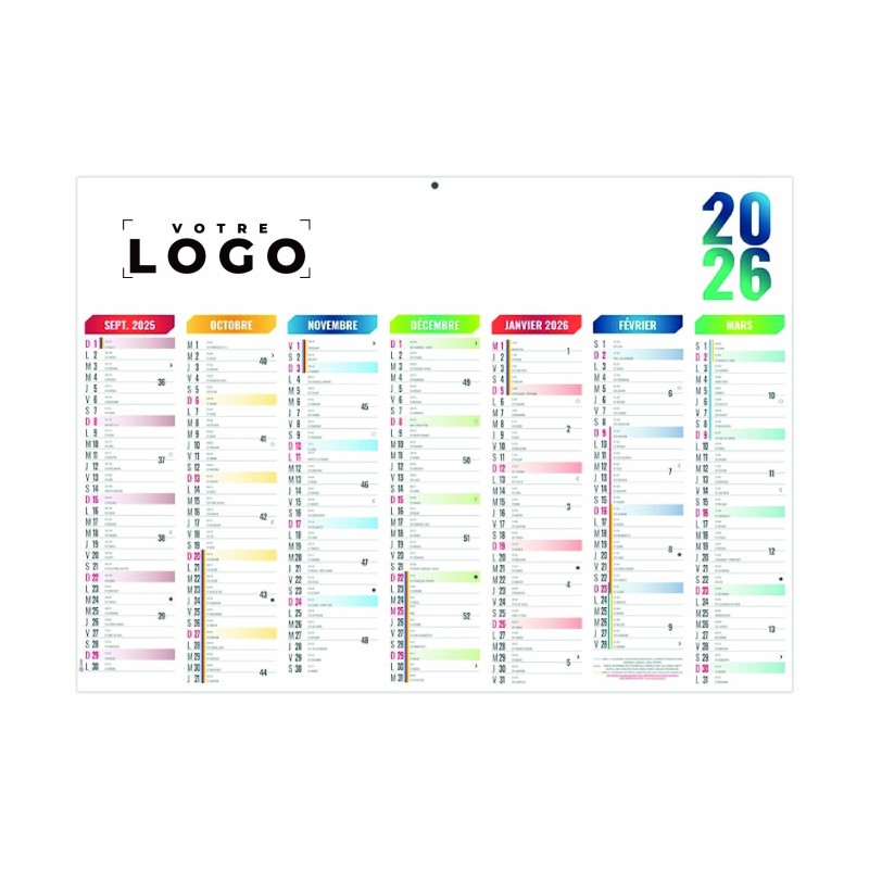 Calendrier bancaire double face – 7 mois par face – Made in France
