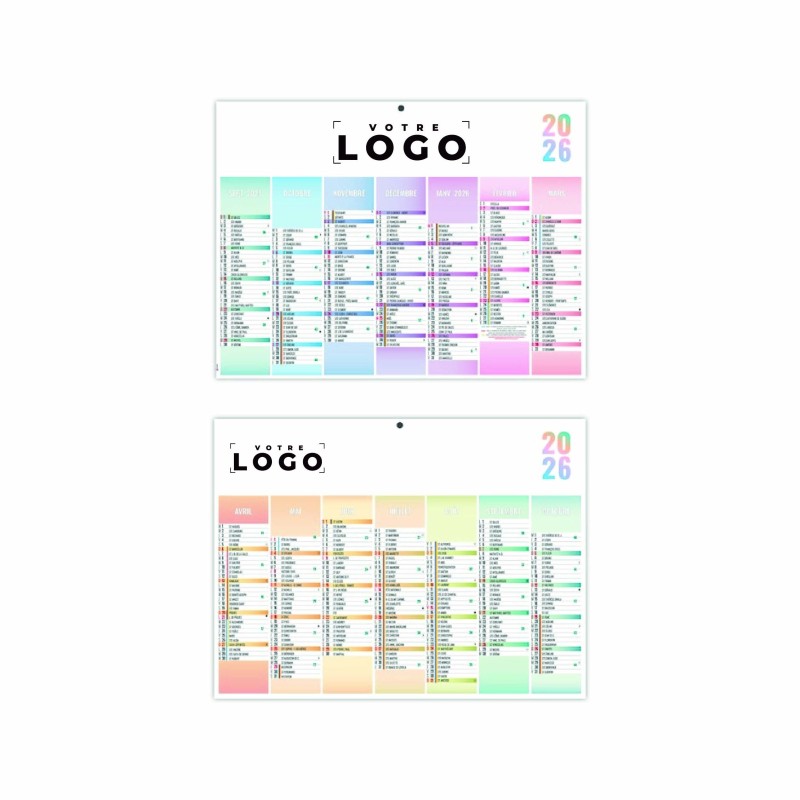 Calendrier bancaire pastel personnalisé – Made in France