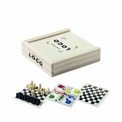 Jeu de société personnalisé – Coffret échecs, parcheesi et dames