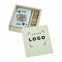 Coffret de jeu de 54 cartes et 5 dés en bois personnalisé