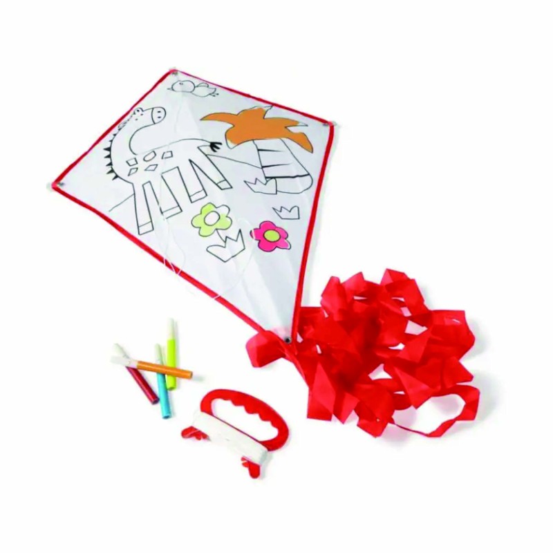 Cerf-volant en polyester à colorier – Kit avec 4 feutres