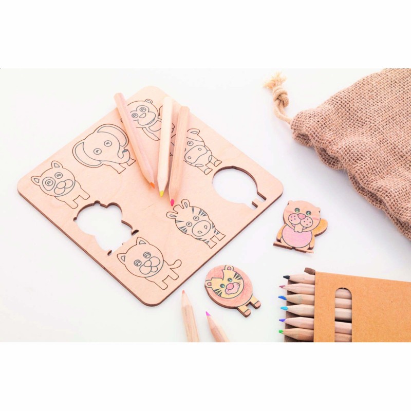 Jeu de coloriage et association de formes en bois avec crayons
