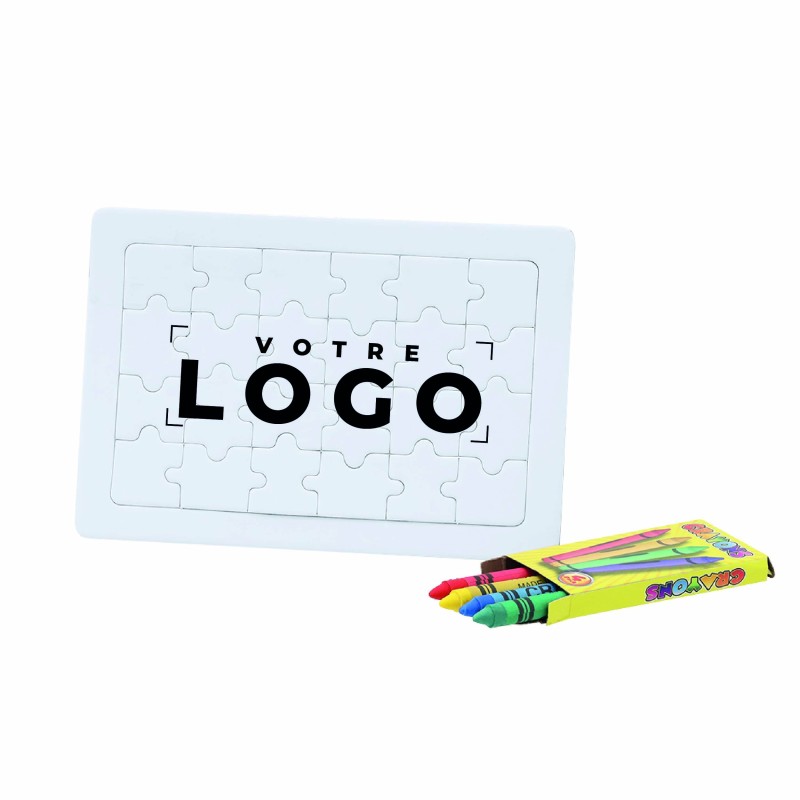Puzzle blanc personnalisable 24 pièces avec crayons cire