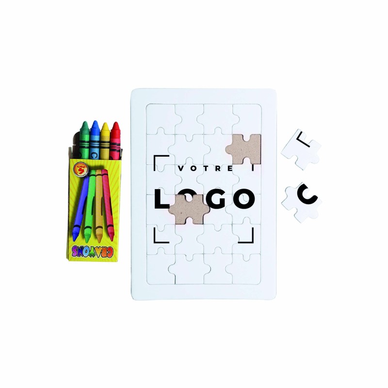 Puzzle blanc personnalisable 24 pièces avec crayons cire