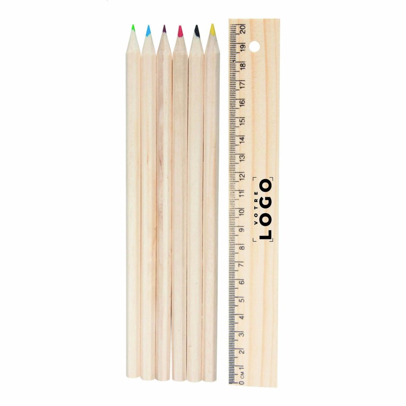 Set de coloriage 6 pièces en boîte bois avec règle 20 cm
