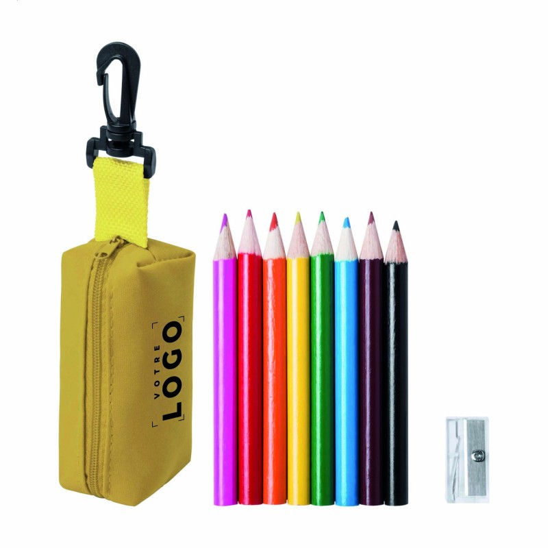 Set de 8 crayons de couleur en bois avec taille-crayons - Étui zippé