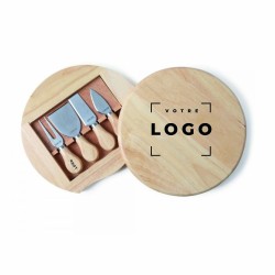 Plateau à Fromage Pivotant Personnalisable – Bois d’Hévéa & Ustensiles