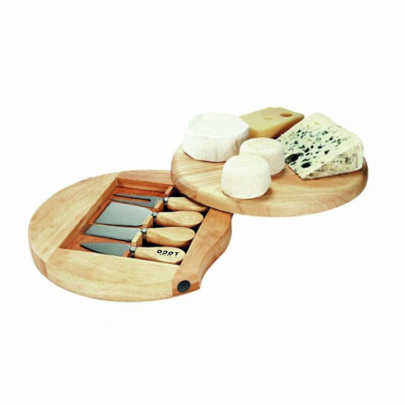 Plateau à Fromage Pivotant Personnalisable – Bois d’Hévéa & Ustensiles
