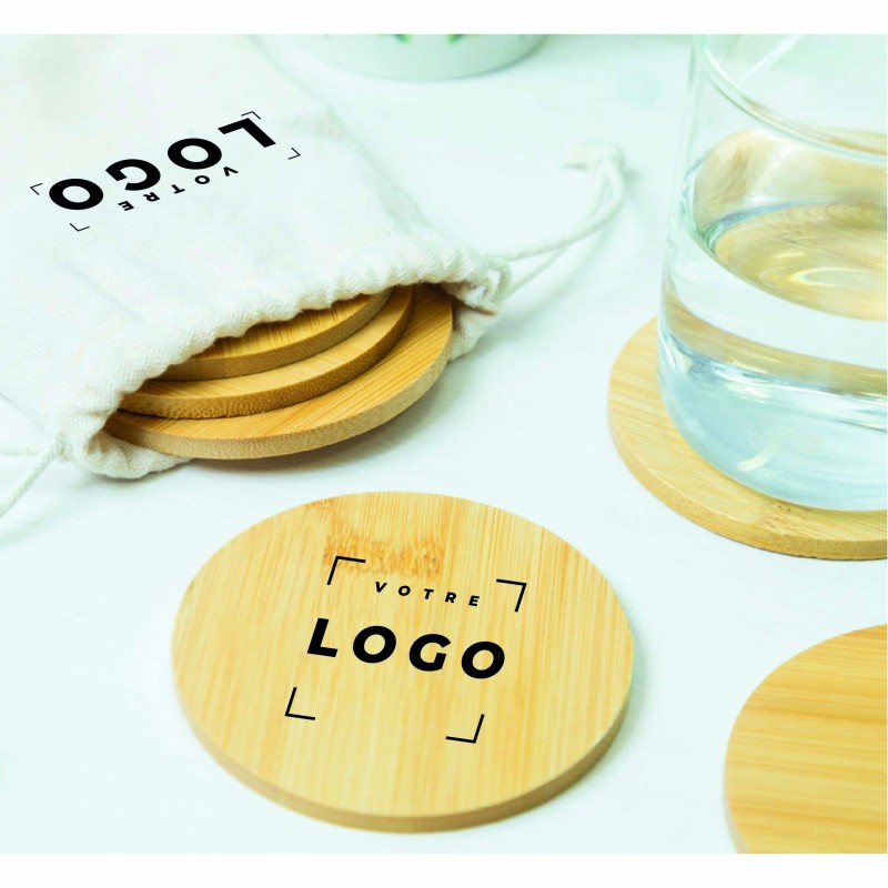 Set de sous-verres en bambou personnalisables | Pochette coton incluse