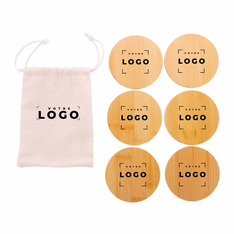 Set de sous-verres en bambou personnalisables | Pochette coton incluse