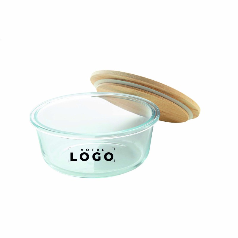 Lunch Box Ronde en Verre avec Couvercle Bambou – Personnalisable