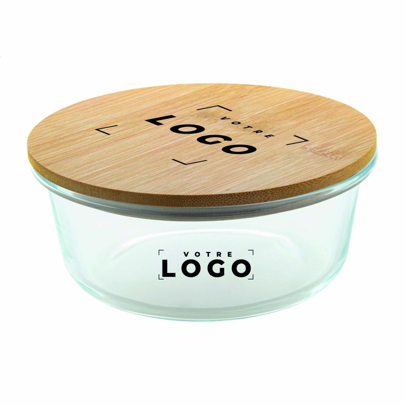 Lunch Box Ronde en Verre avec Couvercle Bambou – Personnalisable