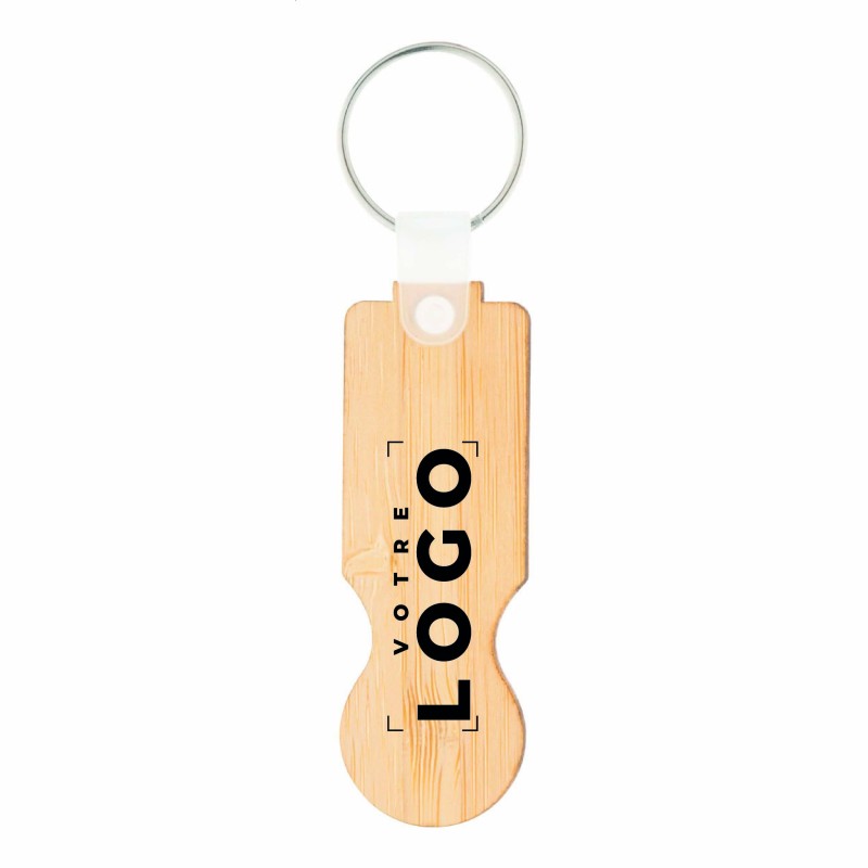 Porte-clés bambou avec jeton pour chariot – Personnalisable