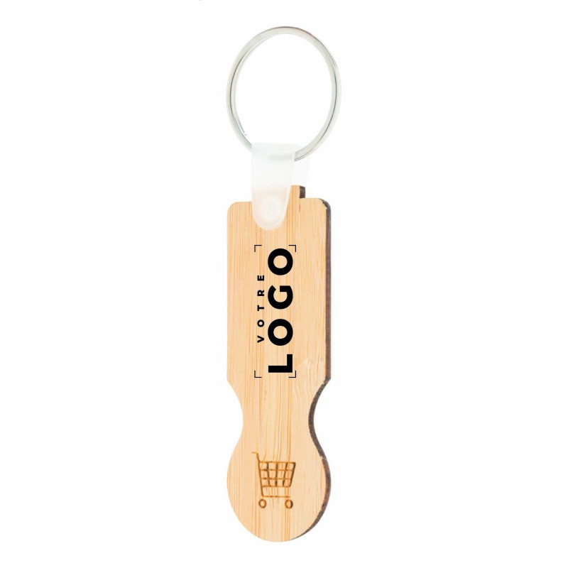 Porte-clés bambou avec jeton pour chariot – Personnalisable