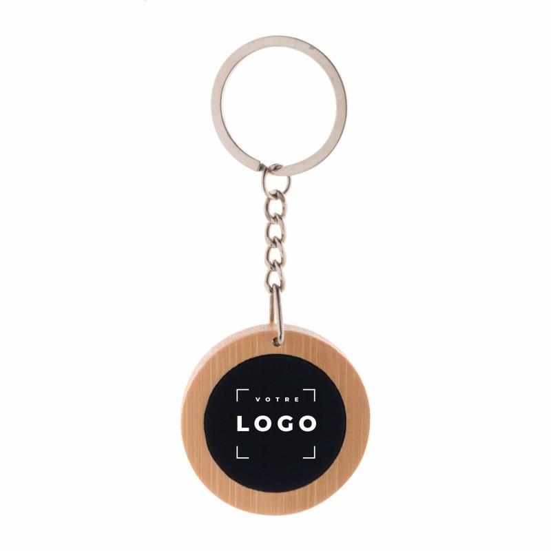 Porte-clés bambou et acier inoxydable – Gravure laser