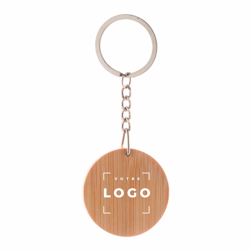 Porte-clés bambou et acier inoxydable – Gravure laser