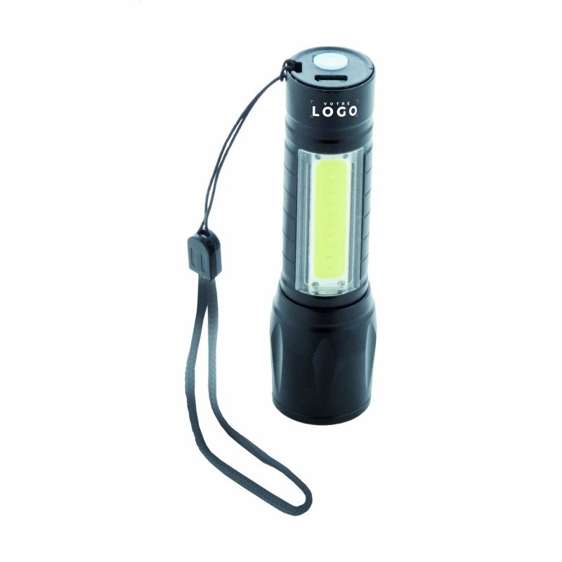 Lampe de poche rechargeable COB en aluminium – USB, zoom et projecteur