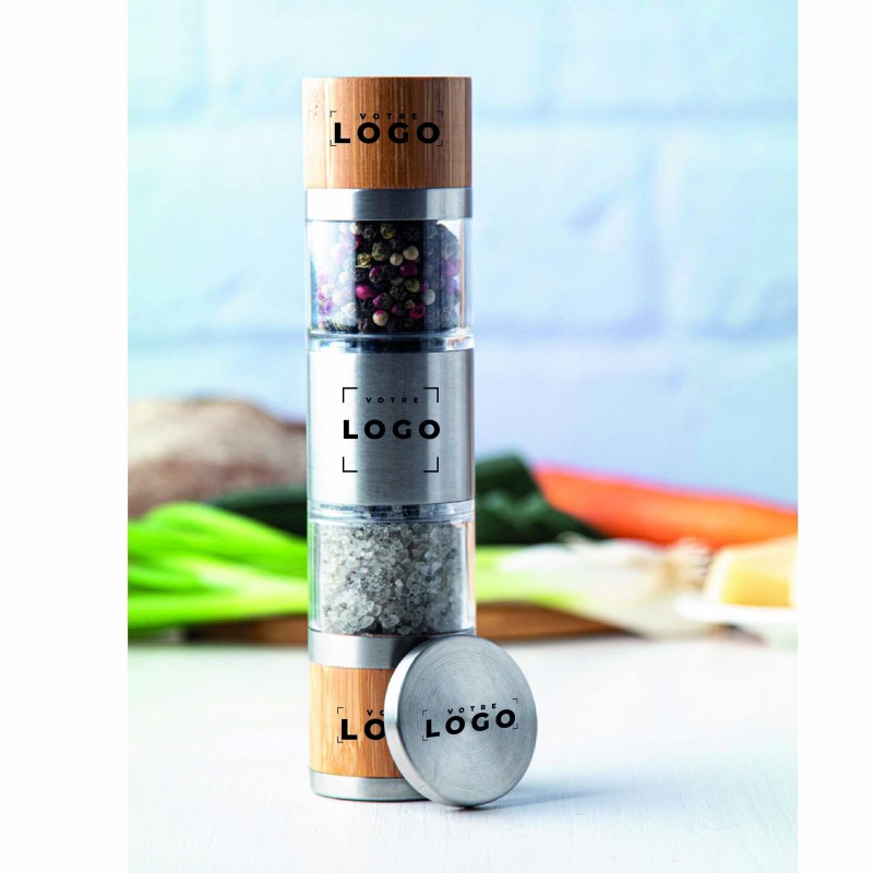 Moulin à Sel et Poivre en Bambou et Inox avec Broyeur Céramique