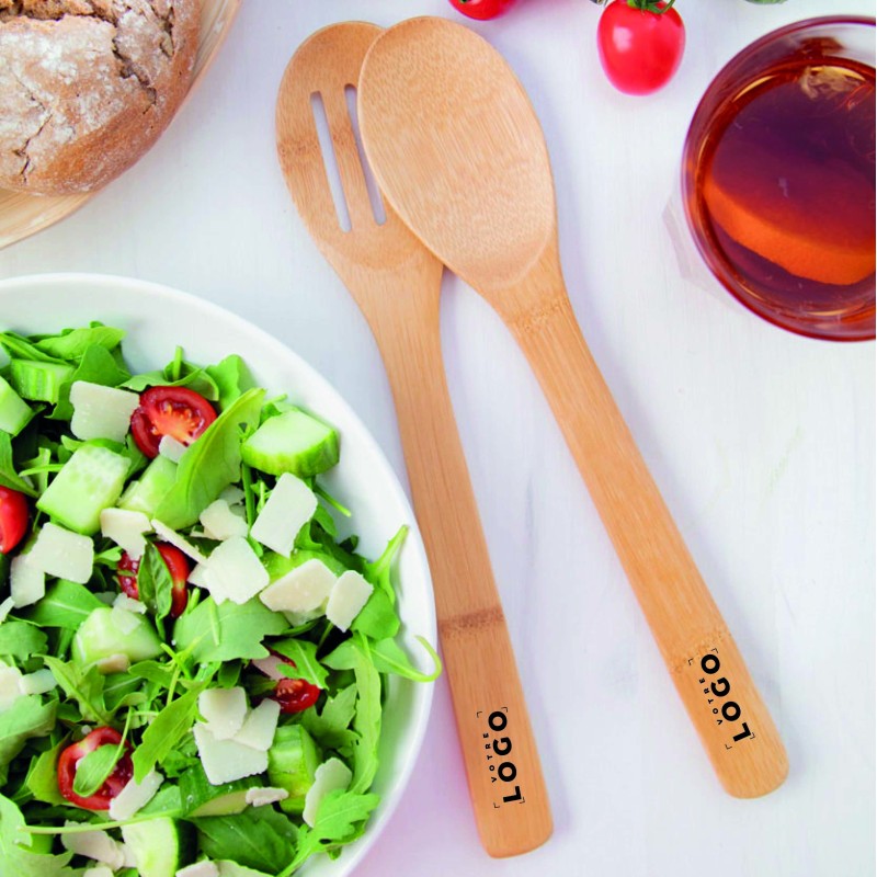 Set de 2 Cuillères à Salade en Bambou Naturel – Personnalisable