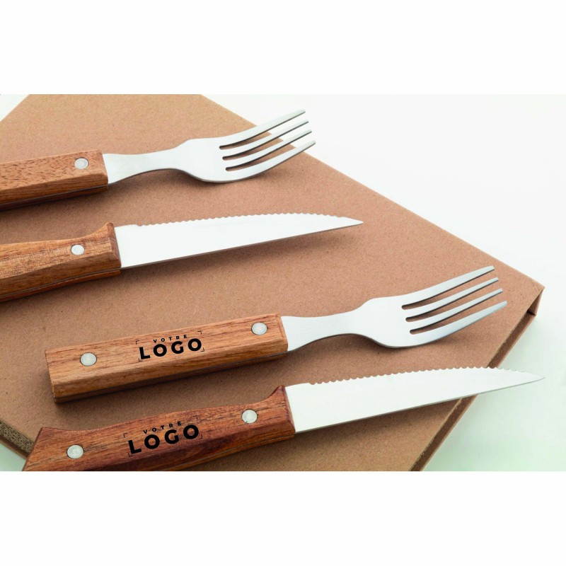 Set de Couverts à Steak Personnalisé – Coffret en Acacia