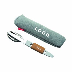Couverts de voyage 3-en-1 en inox 420 avec housse néoprène