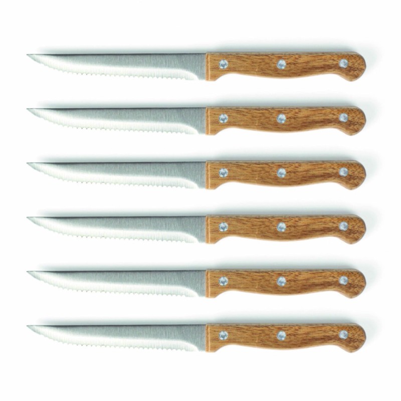 Set de 6 couteaux à steak personnalisables avec bloc en acacia