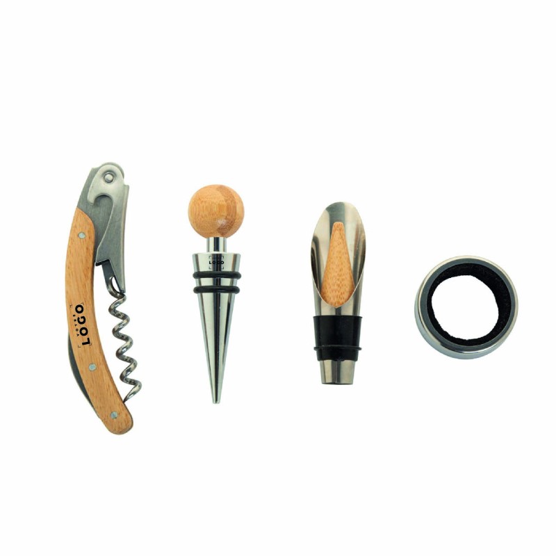 Set à Vin Bambou – Tire-Bouchon, Bouchons & Anneau Anti-Goutte