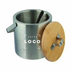 Seau à glace double paroi en inox avec couvercle bambou